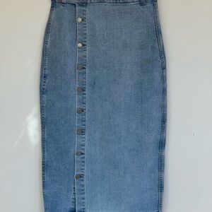 Oat Button-Front Denim Midi Skirt